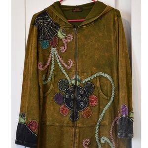 Rising International Embroidered Boho Hippie Duster Hoodie Jacket Size